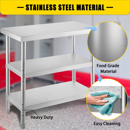 Stainless Steel Prep Table, 1520x450x855 mm Commercial Stainless Steel Table, 2 Adjustable Undershelf BBQ Prep Table, Heavy Duty Kitchen Work Table, for Garage, Home, Warehouse, Kitchen Silver.