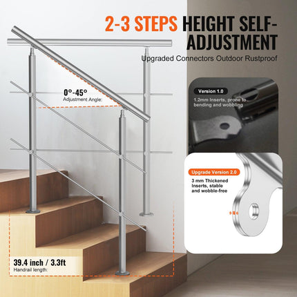 39.4in Handrails for Outdoor Steps 2 Crossbars Staircase for Porch Deck.