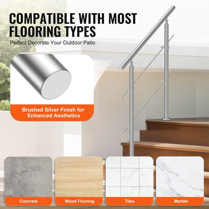 39.4in Handrails for Outdoor Steps 2 Crossbars Staircase for Porch Deck.