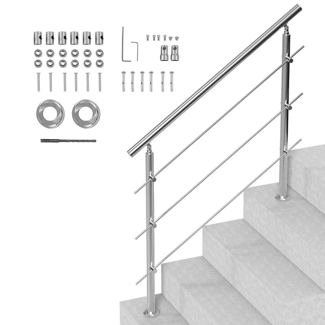 47.2in Handrails for Outdoor Steps 3 Crossbars Staircase for Porch Deck.