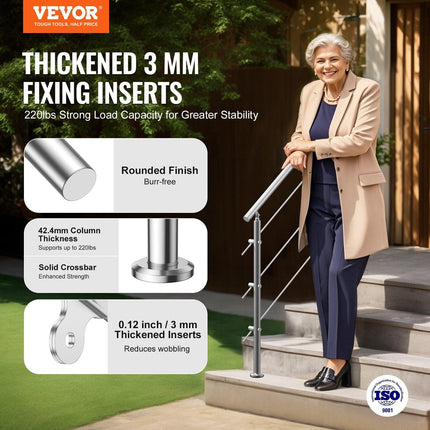 47.2in Handrails for Outdoor Steps 3 Crossbars Staircase for Porch Deck.