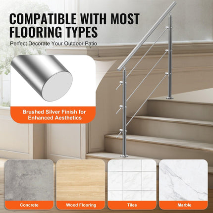 47.2in Handrails for Outdoor Steps 3 Crossbars Staircase for Porch Deck.