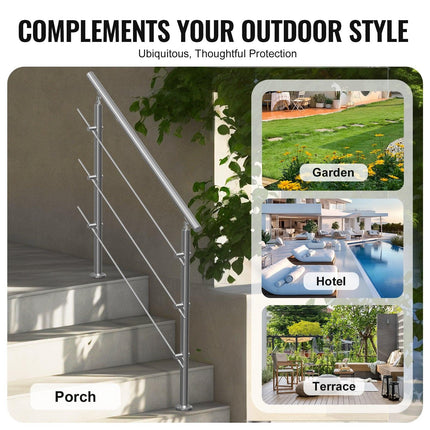 47.2in Handrails for Outdoor Steps 3 Crossbars Staircase for Porch Deck.