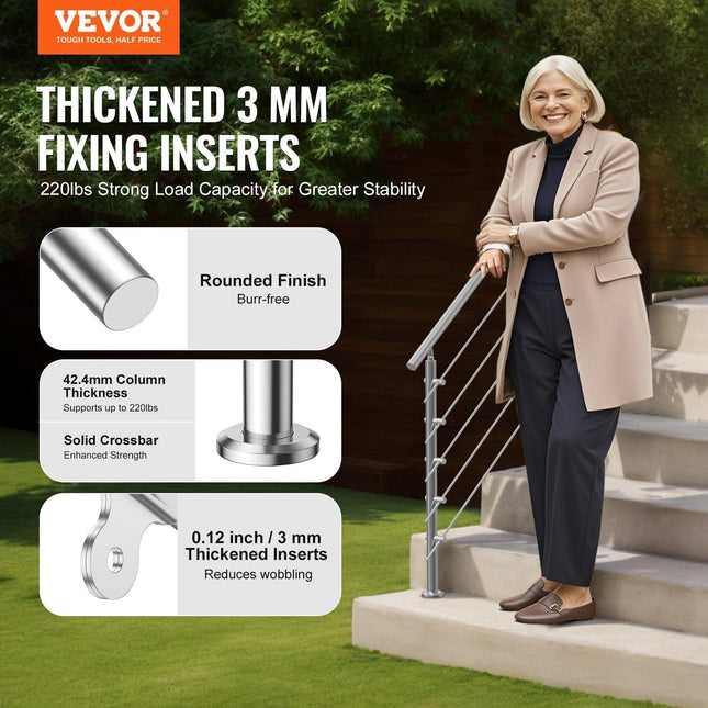 59in Handrails for Outdoor Steps 5 Crossbars Staircase for Porch Deck.