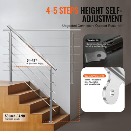 59in Handrails for Outdoor Steps 5 Crossbars Staircase for Porch Deck.