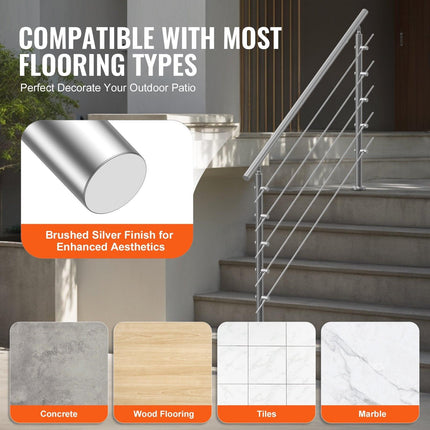 59in Handrails for Outdoor Steps 5 Crossbars Staircase for Porch Deck.