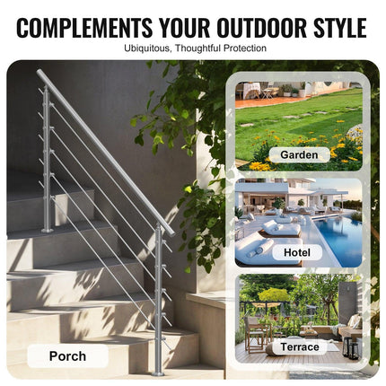 59in Handrails for Outdoor Steps 5 Crossbars Staircase for Porch Deck.