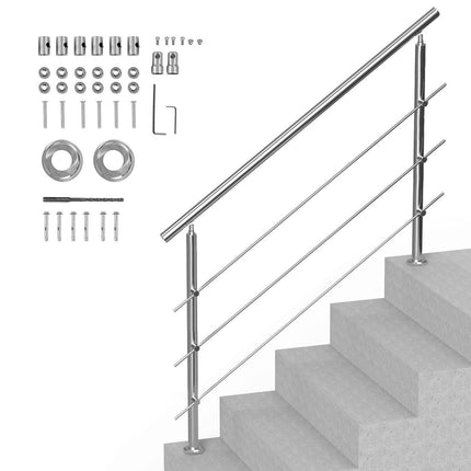 Handrails for Outdoor Steps, 59 in Length 3 Crossbars Stair Hand Rail Kit, Transitional Stainless Steel Railings w/ Installation Kit, Double-column Staircase Handrails for Seniors,Porch & Deck.