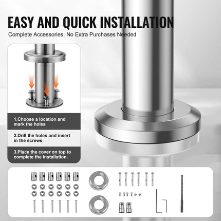 Handrails for Outdoor Steps, 59 in Length 3 Crossbars Stair Hand Rail Kit, Transitional Stainless Steel Railings w/ Installation Kit, Double-column Staircase Handrails for Seniors,Porch & Deck.