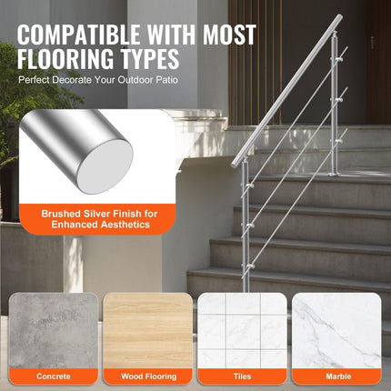 Handrails for Outdoor Steps, 59 in Length 3 Crossbars Stair Hand Rail Kit, Transitional Stainless Steel Railings w/ Installation Kit, Double-column Staircase Handrails for Seniors,Porch & Deck.