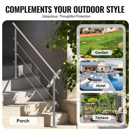 Handrails for Outdoor Steps, 59 in Length 3 Crossbars Stair Hand Rail Kit, Transitional Stainless Steel Railings w/ Installation Kit, Double-column Staircase Handrails for Seniors,Porch & Deck.