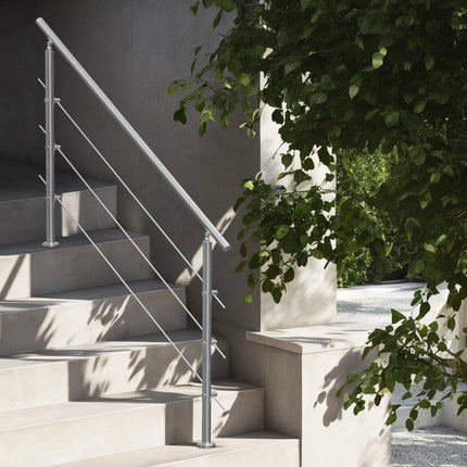 Handrails for Outdoor Steps, 59 in Length 3 Crossbars Stair Hand Rail Kit, Transitional Stainless Steel Railings w/ Installation Kit, Double-column Staircase Handrails for Seniors,Porch & Deck.