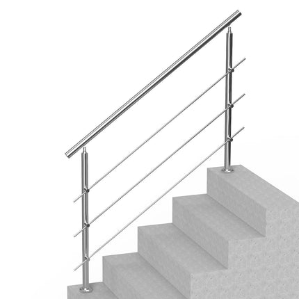 Handrails for Outdoor Steps, 59 in Length 3 Crossbars Stair Hand Rail Kit, Transitional Stainless Steel Railings w/ Installation Kit, Double-column Staircase Handrails for Seniors,Porch & Deck.