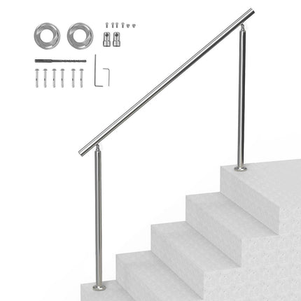 Handrails for Outdoor Steps, 59 in/ 150cm Length Stair Hand Rail Kit, Transitional Stainless Steel Railings with Installation Kit, Double-column Staircase Handrails for Seniors,Porch & Deck.