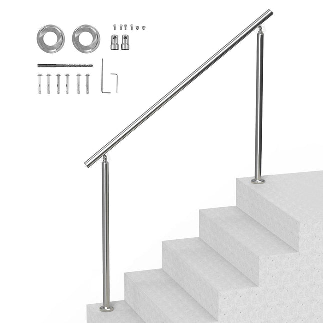 Handrails for Outdoor Steps, 59 in/ 150cm Length Stair Hand Rail Kit, Transitional Stainless Steel Railings with Installation Kit, Double-column Staircase Handrails for Seniors,Porch & Deck.