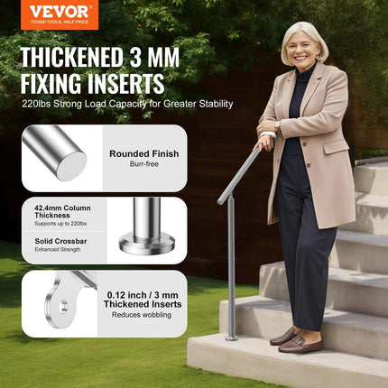 Handrails for Outdoor Steps, 59 in/ 150cm Length Stair Hand Rail Kit, Transitional Stainless Steel Railings with Installation Kit, Double-column Staircase Handrails for Seniors,Porch & Deck.