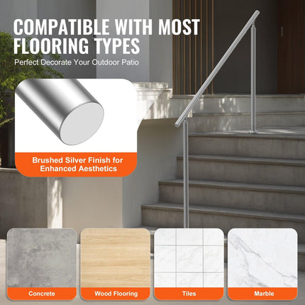 Handrails for Outdoor Steps, 59 in/ 150cm Length Stair Hand Rail Kit, Transitional Stainless Steel Railings with Installation Kit, Double-column Staircase Handrails for Seniors,Porch & Deck.