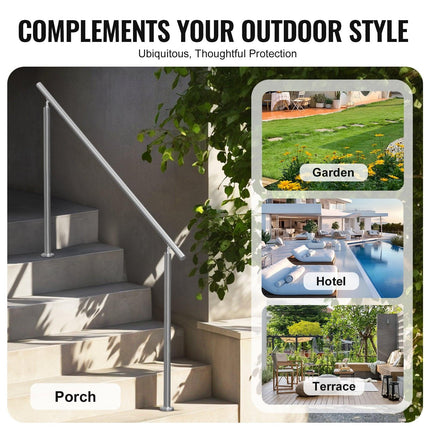 Handrails for Outdoor Steps, 59 in/ 150cm Length Stair Hand Rail Kit, Transitional Stainless Steel Railings with Installation Kit, Double-column Staircase Handrails for Seniors,Porch & Deck.