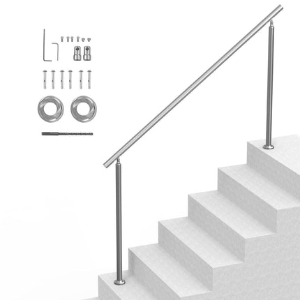 Handrails for Outdoor Steps, 70.9 in/ 180cm Length Stair Hand Rail Kit, Transitional Stainless Steel Railings with Installation Kit, Double-column Staircase Handrails for Seniors,Porch & Deck.