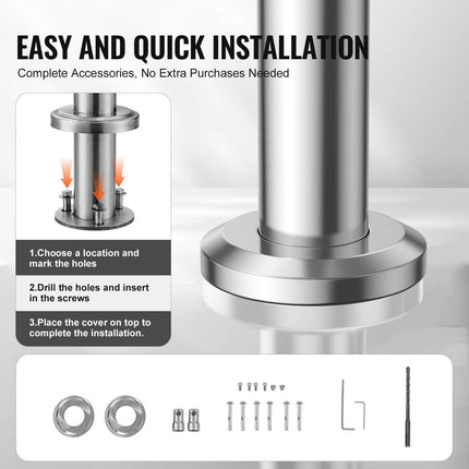 Handrails for Outdoor Steps, 70.9 in/ 180cm Length Stair Hand Rail Kit, Transitional Stainless Steel Railings with Installation Kit, Double-column Staircase Handrails for Seniors,Porch & Deck.