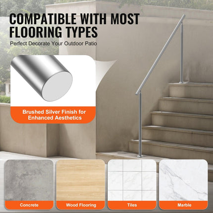 Handrails for Outdoor Steps, 70.9 in/ 180cm Length Stair Hand Rail Kit, Transitional Stainless Steel Railings with Installation Kit, Double-column Staircase Handrails for Seniors,Porch & Deck.
