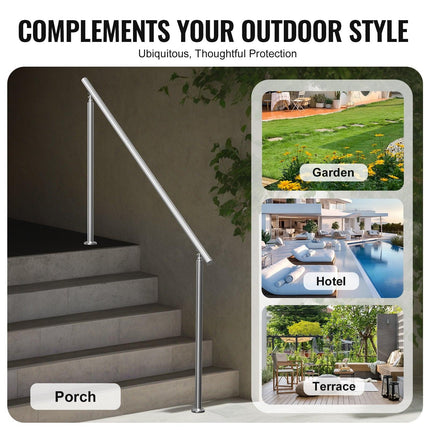 Handrails for Outdoor Steps, 70.9 in/ 180cm Length Stair Hand Rail Kit, Transitional Stainless Steel Railings with Installation Kit, Double-column Staircase Handrails for Seniors,Porch & Deck.