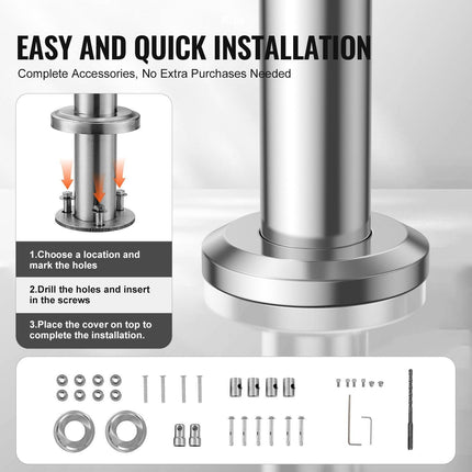 Handrails for Outdoor Steps, 70.9in Length 2 Crossbars Stair Hand Rail Kit, Transitional Stainless Steel Railings w/ Installation Kit, Double-column Staircase Handrails for Seniors,Porch & Deck.