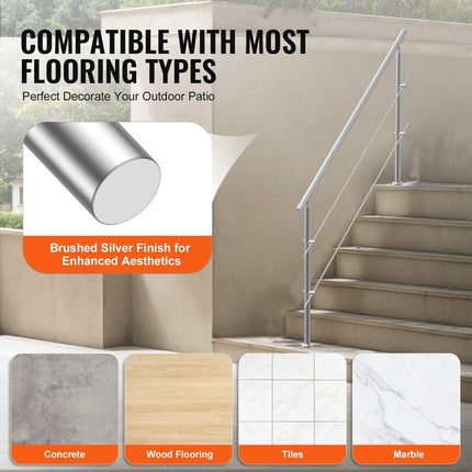 Handrails for Outdoor Steps, 70.9in Length 2 Crossbars Stair Hand Rail Kit, Transitional Stainless Steel Railings w/ Installation Kit, Double-column Staircase Handrails for Seniors,Porch & Deck.