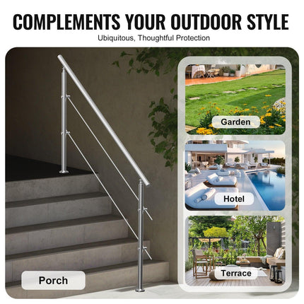 Handrails for Outdoor Steps, 70.9in Length 2 Crossbars Stair Hand Rail Kit, Transitional Stainless Steel Railings w/ Installation Kit, Double-column Staircase Handrails for Seniors,Porch & Deck.