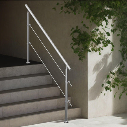 Handrails for Outdoor Steps, 70.9in Length 2 Crossbars Stair Hand Rail Kit, Transitional Stainless Steel Railings w/ Installation Kit, Double-column Staircase Handrails for Seniors,Porch & Deck.