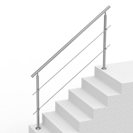 Handrails for Outdoor Steps, 70.9in Length 2 Crossbars Stair Hand Rail Kit, Transitional Stainless Steel Railings w/ Installation Kit, Double-column Staircase Handrails for Seniors,Porch & Deck.