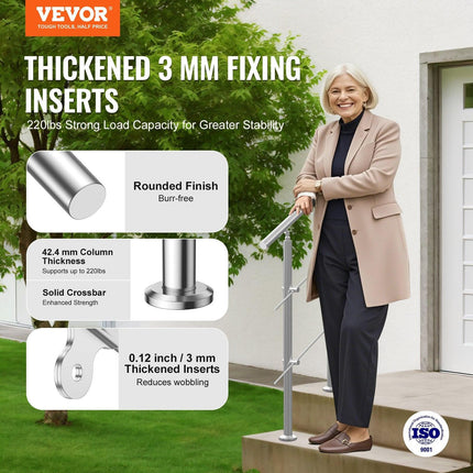 Handrails for Outdoor Steps, 31.5in Length 2 Crossbars Stair Hand Rail Kit, Transitional Stainless Steel Railings w/ Installation Kit, Double-column Staircase Handrails for Seniors,Porch & Deck.