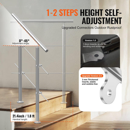 Handrails for Outdoor Steps, 31.5in Length 2 Crossbars Stair Hand Rail Kit, Transitional Stainless Steel Railings w/ Installation Kit, Double-column Staircase Handrails for Seniors,Porch & Deck.