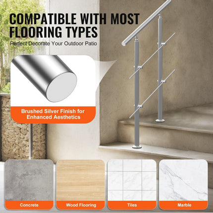 Handrails for Outdoor Steps, 31.5in Length 2 Crossbars Stair Hand Rail Kit, Transitional Stainless Steel Railings w/ Installation Kit, Double-column Staircase Handrails for Seniors,Porch & Deck.