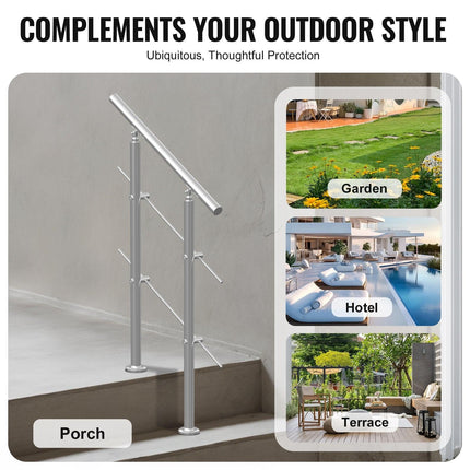 Handrails for Outdoor Steps, 31.5in Length 2 Crossbars Stair Hand Rail Kit, Transitional Stainless Steel Railings w/ Installation Kit, Double-column Staircase Handrails for Seniors,Porch & Deck.