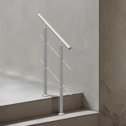 Handrails for Outdoor Steps, 31.5in Length 2 Crossbars Stair Hand Rail Kit, Transitional Stainless Steel Railings w/ Installation Kit, Double-column Staircase Handrails for Seniors,Porch & Deck.
