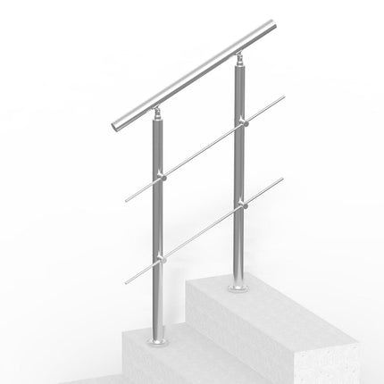 Handrails for Outdoor Steps, 31.5in Length 2 Crossbars Stair Hand Rail Kit, Transitional Stainless Steel Railings w/ Installation Kit, Double-column Staircase Handrails for Seniors,Porch & Deck.