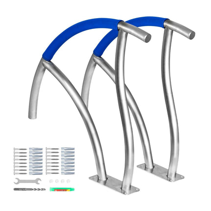 Pool Handrail, 30" x 30" Swimming Pool Stair Rail, 2 PCs Stainless Steel Stair Pool Hand Rail Rated 375lbs Load Capacity, Pool Rail with Quick Mount Base Plate, and Complete Mounting Accessories.