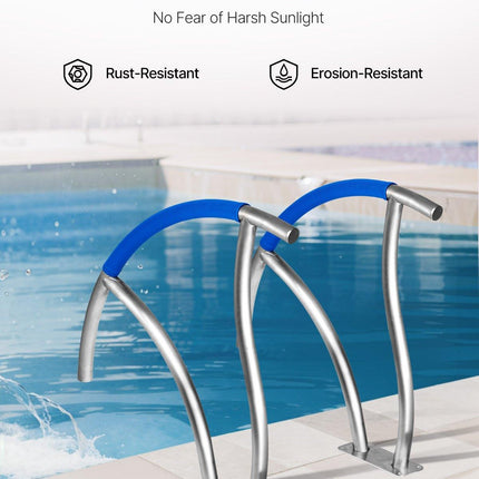 Pool Handrail, 30" x 30" Swimming Pool Stair Rail, 2 PCs Stainless Steel Stair Pool Hand Rail Rated 375lbs Load Capacity, Pool Rail with Quick Mount Base Plate, and Complete Mounting Accessories.