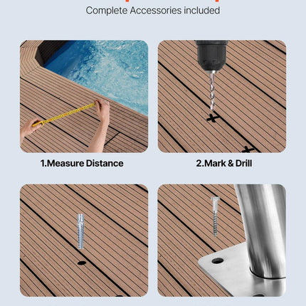 Pool Handrail, 30" x 30" Swimming Pool Stair Rail, 2 PCs Stainless Steel Stair Pool Hand Rail Rated 375lbs Load Capacity, Pool Rail with Quick Mount Base Plate, and Complete Mounting Accessories.