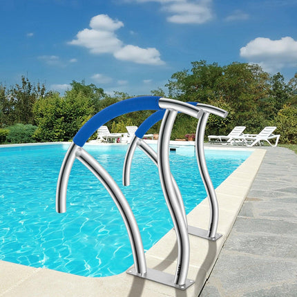 Pool Handrail, 30" x 30" Swimming Pool Stair Rail, 2 PCs Stainless Steel Stair Pool Hand Rail Rated 375lbs Load Capacity, Pool Rail with Quick Mount Base Plate, and Complete Mounting Accessories.