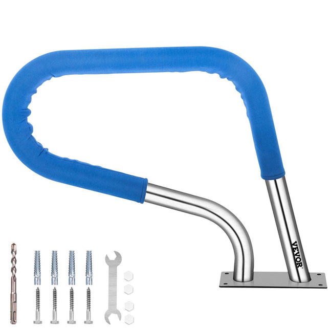 Pool Rail 30x22 Pool Railing 304 Stainless Steel 250LBS Load Capacity Silver Rustproof Pool Handrail Humanized Swimming Pool Handrail with Blue Grip Cover & M8 Drill Bit & Self-Taping Screws.