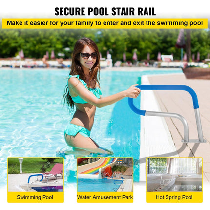 Pool Rail 30x22 Pool Railing 304 Stainless Steel 250LBS Load Capacity Silver Rustproof Pool Handrail Humanized Swimming Pool Handrail with Blue Grip Cover & M8 Drill Bit & Self-Taping Screws.
