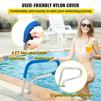 Pool Rail 30x22 Pool Railing 304 Stainless Steel 250LBS Load Capacity Silver Rustproof Pool Handrail Humanized Swimming Pool Handrail with Blue Grip Cover & M8 Drill Bit & Self-Taping Screws.