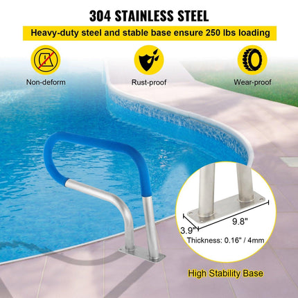 Pool Rail 30x22 Pool Railing 304 Stainless Steel 250LBS Load Capacity Silver Rustproof Pool Handrail Humanized Swimming Pool Handrail with Blue Grip Cover & M8 Drill Bit & Self-Taping Screws.