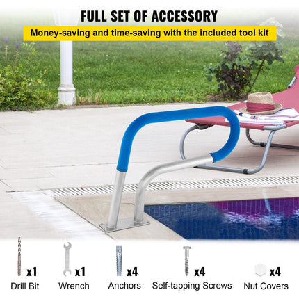 Pool Rail 30x22 Pool Railing 304 Stainless Steel 250LBS Load Capacity Silver Rustproof Pool Handrail Humanized Swimming Pool Handrail with Blue Grip Cover & M8 Drill Bit & Self-Taping Screws.