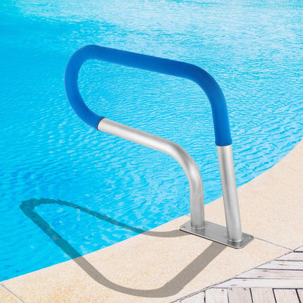 Pool Rail 30x22 Pool Railing 304 Stainless Steel 250LBS Load Capacity Silver Rustproof Pool Handrail Humanized Swimming Pool Handrail with Blue Grip Cover & M8 Drill Bit & Self-Taping Screws.
