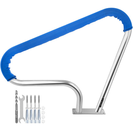 Pool Rail 39x32 Pool Railing 304 Stainless Steel 250LBS Load Capacity Silver Rustproof Pool Handrail Humanized Swimming Pool Handrail with Blue Grip Cover & M8 Drill Bit & Self-Taping Screws.