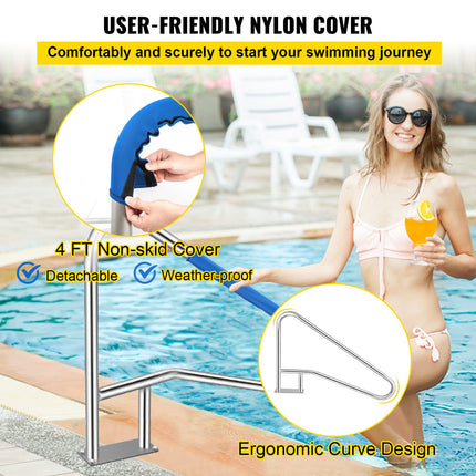 Pool Rail 54x36 Pool Railing 304 Stainless Steel 250LBS Load Capacity Silver Rustproof Pool Handrail Humanized Swimming Pool Handrail with Blue Grip Cover & M8 Drill Bit & Self-Taping Screws.