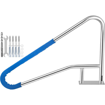 Pool Rail 55x32 Pool Railing 304 Stainless Steel 250LBS Load Capacity Silver Rustproof Pool Handrail Humanized Swimming Pool Handrail with Blue Grip Cover & M8 Drill Bit & Self-Taping Screws.